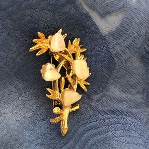 Vintage Gold Pin with White Stones